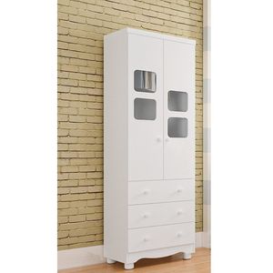 Guarda Roupa Infantil 61,70cm 2 Portas Com Janelas e 3 Gavetas Com Pés 100% Mdf Mimo Branco Brilho