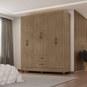 Guarda Roupa Casal 6 Portas 2 Gavetas Lite Carvalho