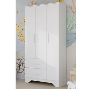 Guarda Roupa Infantil 3 Portas e 2 Gavetas 100% Mdf Liam Branco Brilho