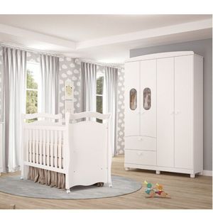 Quarto De Bebê Berço, Guarda Roupa 4 Portas 2 Gavetas Happy Branco
