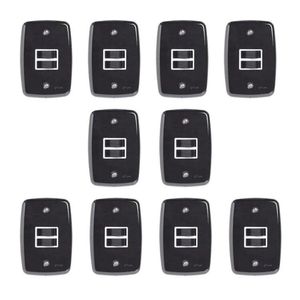 Conjunto De 10 Interruptores De 2 Teclas Simples Com Placa 4x2 Preto