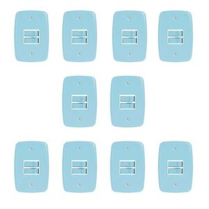 Conjunto De 10 Interruptores De 2 Teclas Simples Com Placa 4x2 Azul
