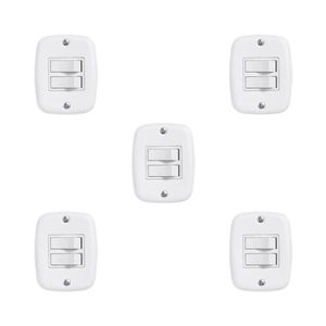 Conjunto De 5 Interruptores De 2 Teclas Simples Com Placa De Sobrepor Branco