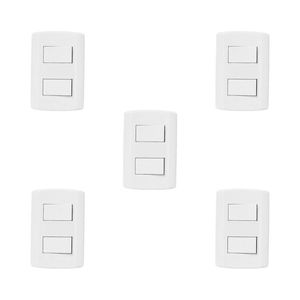 Conjunto De 5 Interruptores De 2 Teclas Simples, Modular, Com Placa 4x2 E Suporte Branco