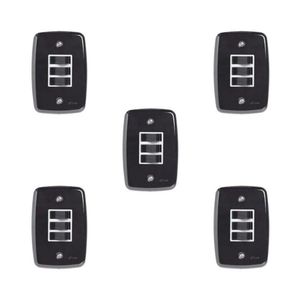 Conjunto De 5 Interruptores De 3 Teclas Simples Com Placa 4x2 Preto
