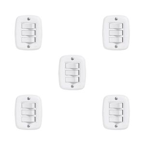 Conjunto De 5 Interruptores De 3 Teclas Simples Com Placa De Sobrepor Branco
