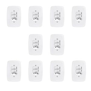 Conjunto De 10 Interruptores De 2 Teclas Simples E Tomada 2p+t 20a , Com Placa 4x2 Branco