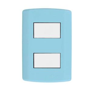Interruptor De 2 Teclas Simples, Modular, Com Placa 4x2 E Suporte Azul/branco