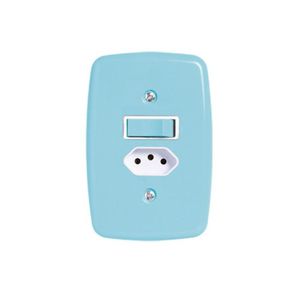 Interruptor De 1 Tecla Simples E Tomada 2p+t 20a , Com Placa 4x2 Azul