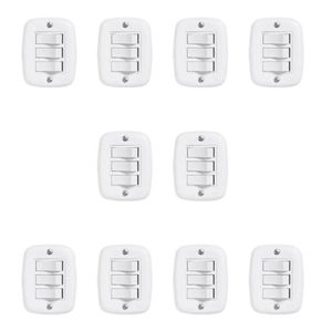 Conjunto De 10 Interruptores De 3 Teclas Simples Com Placa De Sobrepor Branco