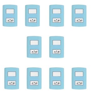 Conjunto De 10 Interruptores De 1 Tecla Simples E Tomada 2p+t 20a , Modular, Com Placa 4x2 E Suporte Azul E Branco