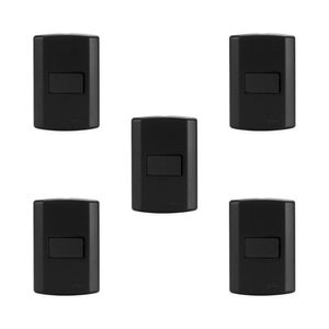 Conjunto De 5 Interruptores De 1 Tecla Simples, Modular, Com Placa 4x2 E Suporte Preto
