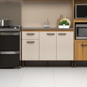 Balcão Para Cozinha 3 Portas E 1 Gaveta 120 Cm Bege-marrom