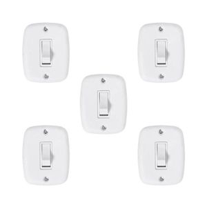 Conjunto De 5 Interruptores De 1 Tecla Simples Com Placa 4x2 Branco