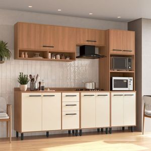 Cozinha Modulada Havana 5 Peças Com Tampo 11 Portas E 2 Gavetas Rovere-champanhe