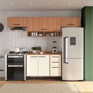 Cozinha Modulada Havana 4 Peças Com Tampo 6 Portas E 2 Gavetas Rovere-champanhe