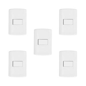 Conjunto De 5 Interruptores De 1 Tecla Simples, Modular, Com Placa 4x2 E Suporte Branco