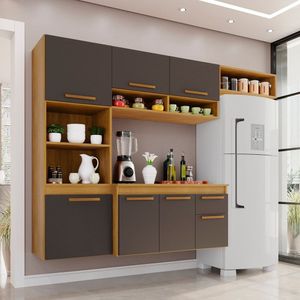 Cozinha Compacta Suspensa 6 Portas 2 Gavetas Liz Cinamomo-graffite