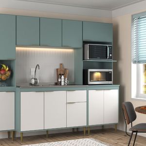 Cozinha Armário Modulado 4 Peças 213 Cm Jade Cinza-branco