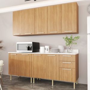Cozinha Compacta Girassol 200cm Com Tampo, 4 Peças, 9 Portas E 3 Gavetas Com Divisor De Talheres Freijó-branco