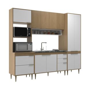 Cozinha Armário Modulado 4 Peças 240 Cm Comprimento ágata Nogal-branco