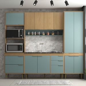 Cozinha Armário Modulado 4 Peças 240 Cm Comprimento ágata Nogal-cinza