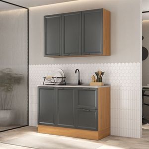 Cozinha Compacta 2 Peças 1 Aéreo 1 Balcão Soho Cabecasa Madeiramadeira Freijó-grafite