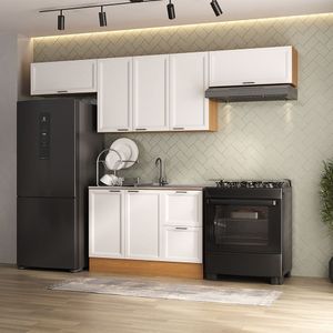 Cozinha Compacta 4 Peças 3 Aéreos 1 Balcão Soho Cabecasa Madeiramadeira Freijó-branco