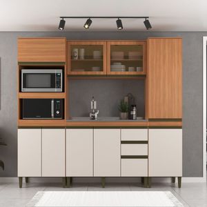 Cozinha Cecilia 4 Peças,com Aereo Vidro,e Aereo Cooktop Freijó-off White