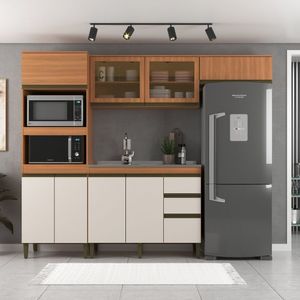 Cozinha Cecilia 4 Peças,com Aereo Vidro,e Aereo Cooktop Freijó-off White