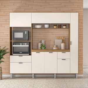 Cozinha Jasmine Compacta 5 Portas 2 Gavetas 2 Basculantes Freijó-off White