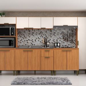 Cozinha Modulada 6 Peças Iara 300cm X 193cm X 53cm Freijó-off White