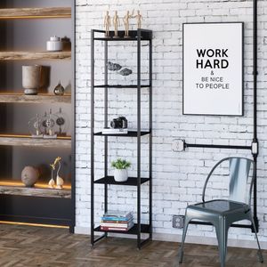 Estante Para Livros Industrial Multiuso 5 Prateleiras 187x45cm Dynamica Yescasa Preto ônix / Preto