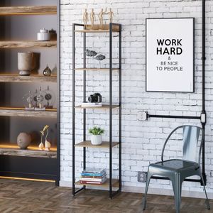 Estante Para Livros Industrial Multiuso 5 Prateleiras 187x45cm Dynamica Yescasa Lamina Mel / Preto