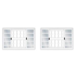 Kit Com 2 Janelas De Aço De Correr 100x100cm 4 Folhas Com Grade Minas Sul Mgm Branco