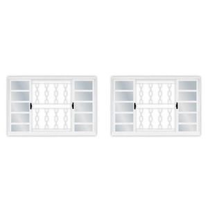 Kit Com 2 Janelas De Aço De Correr 100x150cm 4 Folhas Com Grade Minas Sul Mgm Branco