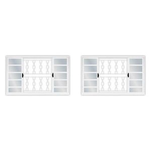 Kit Com 2 Janelas De Aço De Correr 100x120cm 4 Folhas Com Grade Minas Sul Mgm Branco