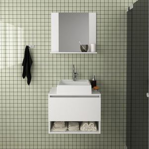 Conjunto De Banheiro Com Gabinete Porta Basculante 60cm E Espelheira 1 Prateleira Branco