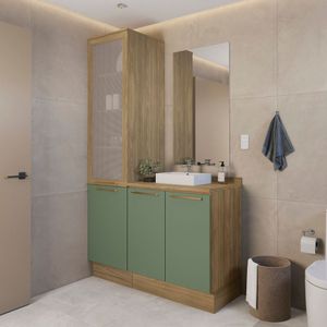 Conjunto De Banheiro 2 Peças Com Tampo Nogueira/verde Oliva