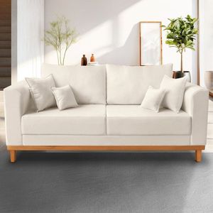 Sofá Beny, Simples E Comum, 3 Lugares Linho 180cm Bege