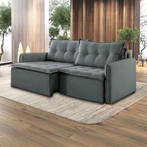 Sofá Cama Retrátil E Reclinável 2 Módulos 220 Cm Flórida Cinza