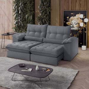 Sofá Retrátil Reclinável Molas Ensacadas Chicago 210 Cm Veludo Cinza