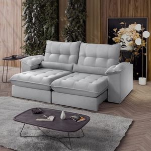 Sofá Retrátil Reclinável Molas Ensacadas Chicago 210 Cm Veludo Cinza