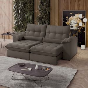 Sofá Retrátil Reclinável Molas Ensacadas Chicago 230 Cm Veludo Marrom