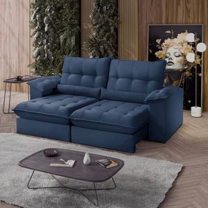 Sofá Retrátil Reclinável Molas Ensacadas Chicago 230 Cm Veludo Azul