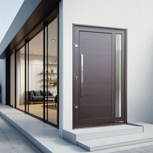 Porta Pivotante Lambril Visione Com Puxador Lado Direito Elite 216x120 Corten