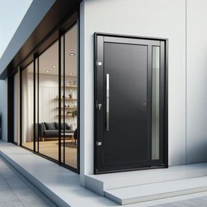 Porta Pivotante Lambril Visione Com Puxador Lado Direito Elite 216x130cm Preto