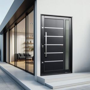 Porta Pivotante Lambril Miraggio Com Puxador Lado Direito Elite 216x150cm Preto