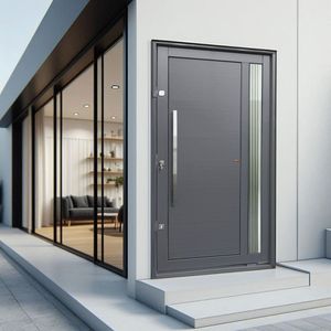 Porta Pivotante Lambril Visione Com Puxador Lado Direito Elite 240x150 Cinza