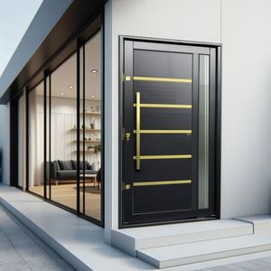 Porta Pivotante Lambril Miraggio Com Puxador Lado Direito Elite 240x120 Preto